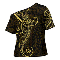 Black Gold Polynesian Tribal Cross Shoulder Shirt LT9 - Polynesian Pride