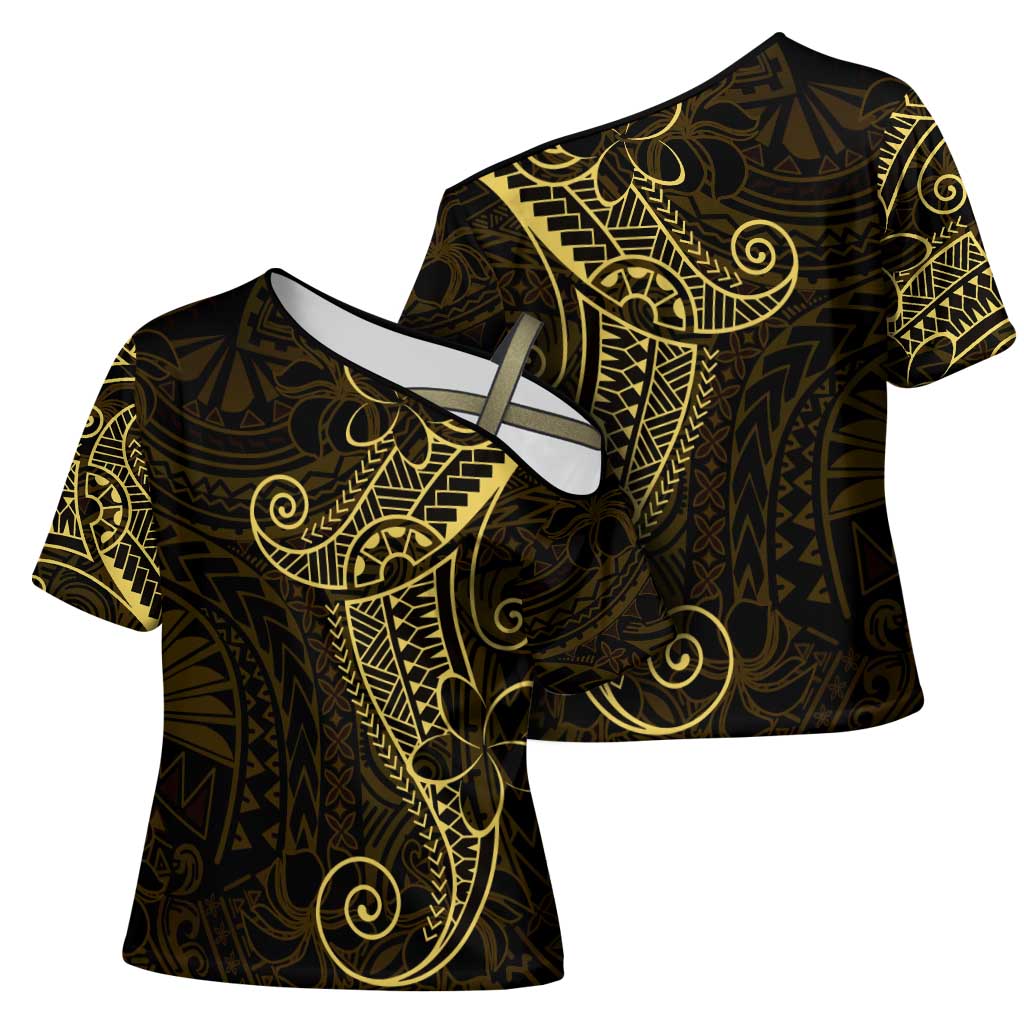 Black Gold Polynesian Tribal Cross Shoulder Shirt LT9 - Polynesian Pride