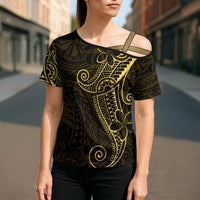 Black Gold Polynesian Tribal Cross Shoulder Shirt LT9 - Polynesian Pride
