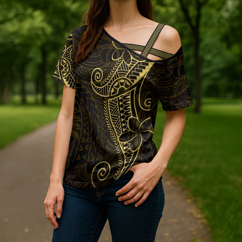 Black Gold Polynesian Tribal Cross Shoulder Shirt LT9 - Polynesian Pride