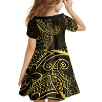 Black Gold Polynesian Tribal Family Matching Off The Shoulder Long Sleeve Dress and Hawaiian Shirt - Polynesian Pride