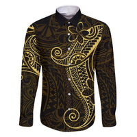 Black Gold Polynesian Tribal Family Matching Off The Shoulder Long Sleeve Dress and Hawaiian Shirt - Polynesian Pride