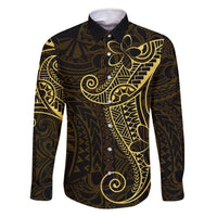 Black Gold Polynesian Tribal Family Matching Off Shoulder Short Dress and Hawaiian Shirt LT9 Dad's Shirt - Long Sleeve Gold - Polynesian Pride