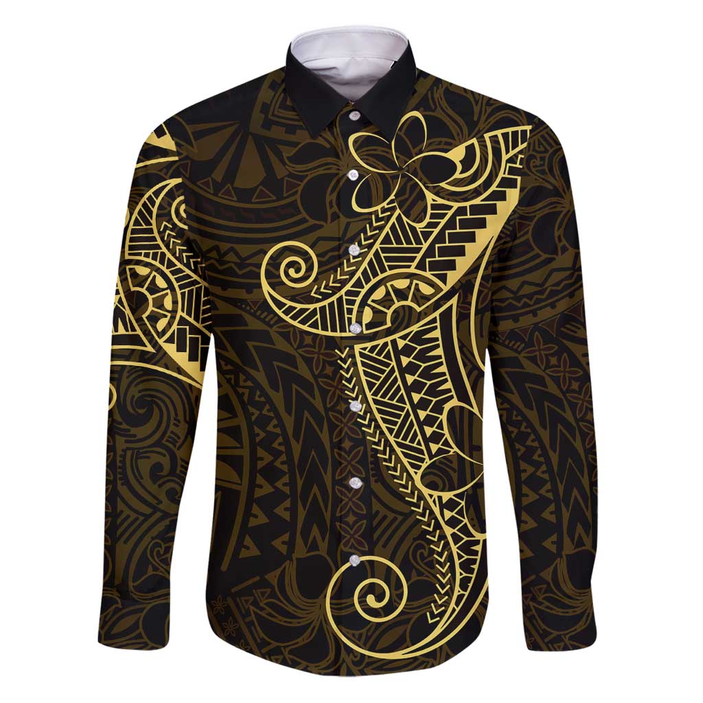 Black Gold Polynesian Tribal Family Matching Puletasi and Hawaiian Shirt LT9 Dad's Shirt - Long Sleeve Gold - Polynesian Pride