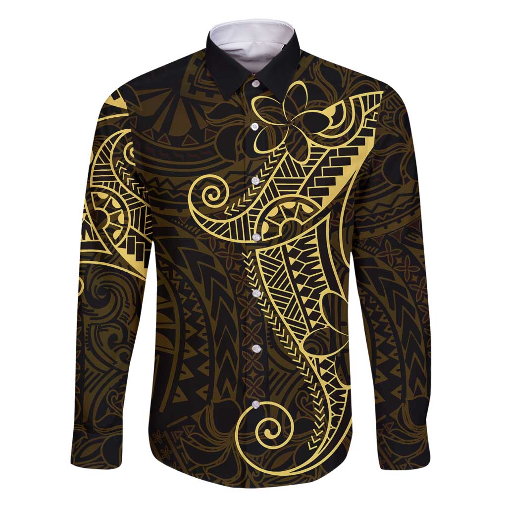 Black Gold Polynesian Tribal Family Matching Summer Maxi Dress and Hawaiian Shirt LT9 Dad's Shirt - Long Sleeve Gold - Polynesian Pride