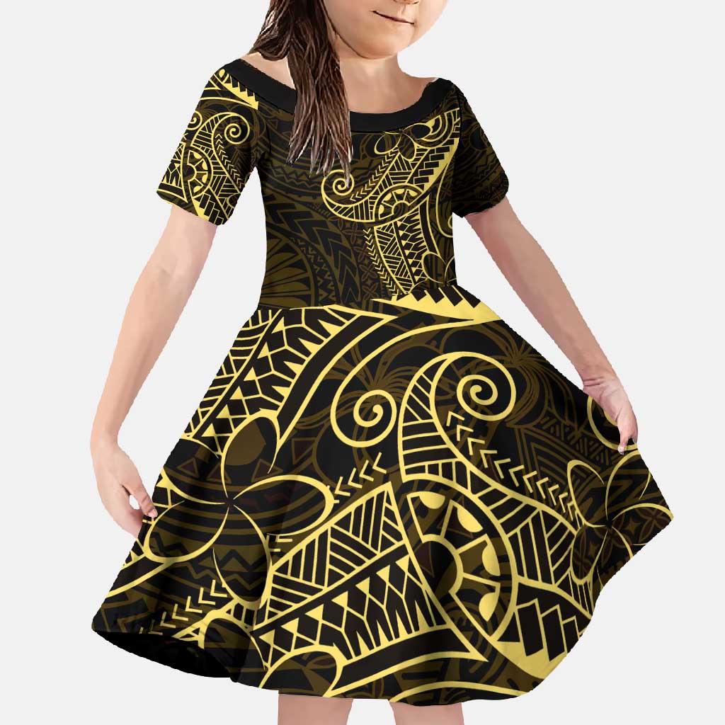 Black Gold Polynesian Tribal Family Matching Tank Maxi Dress and Hawaiian Shirt LT9 Daughter's Dress Gold - Polynesian Pride