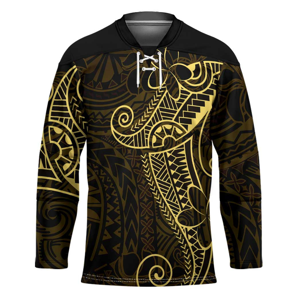 Black Gold Polynesian Tribal Hockey Jersey LT9 Unisex Gold - Polynesian Pride