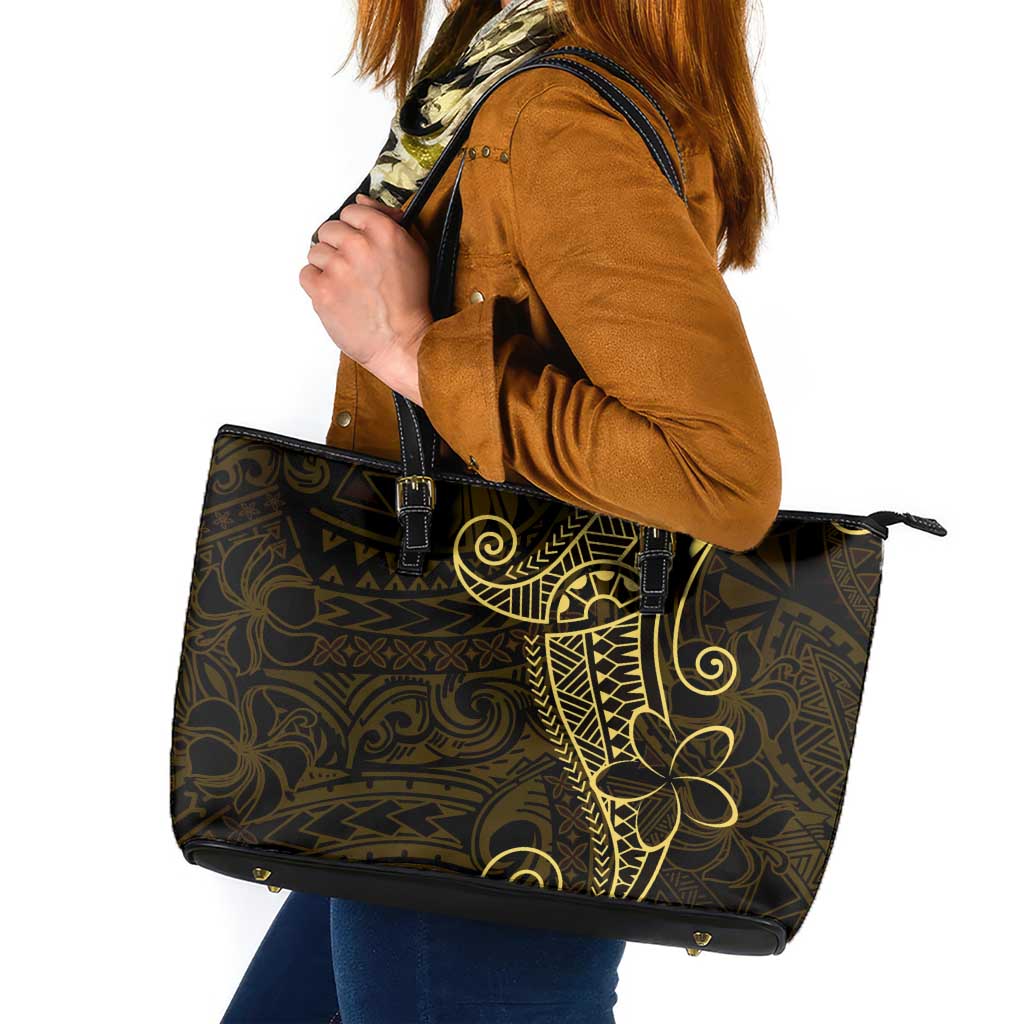 Black Gold Polynesian Tribal Leather Tote Bag - Polynesian Pride