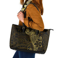 Black Gold Polynesian Tribal Leather Tote Bag - Polynesian Pride