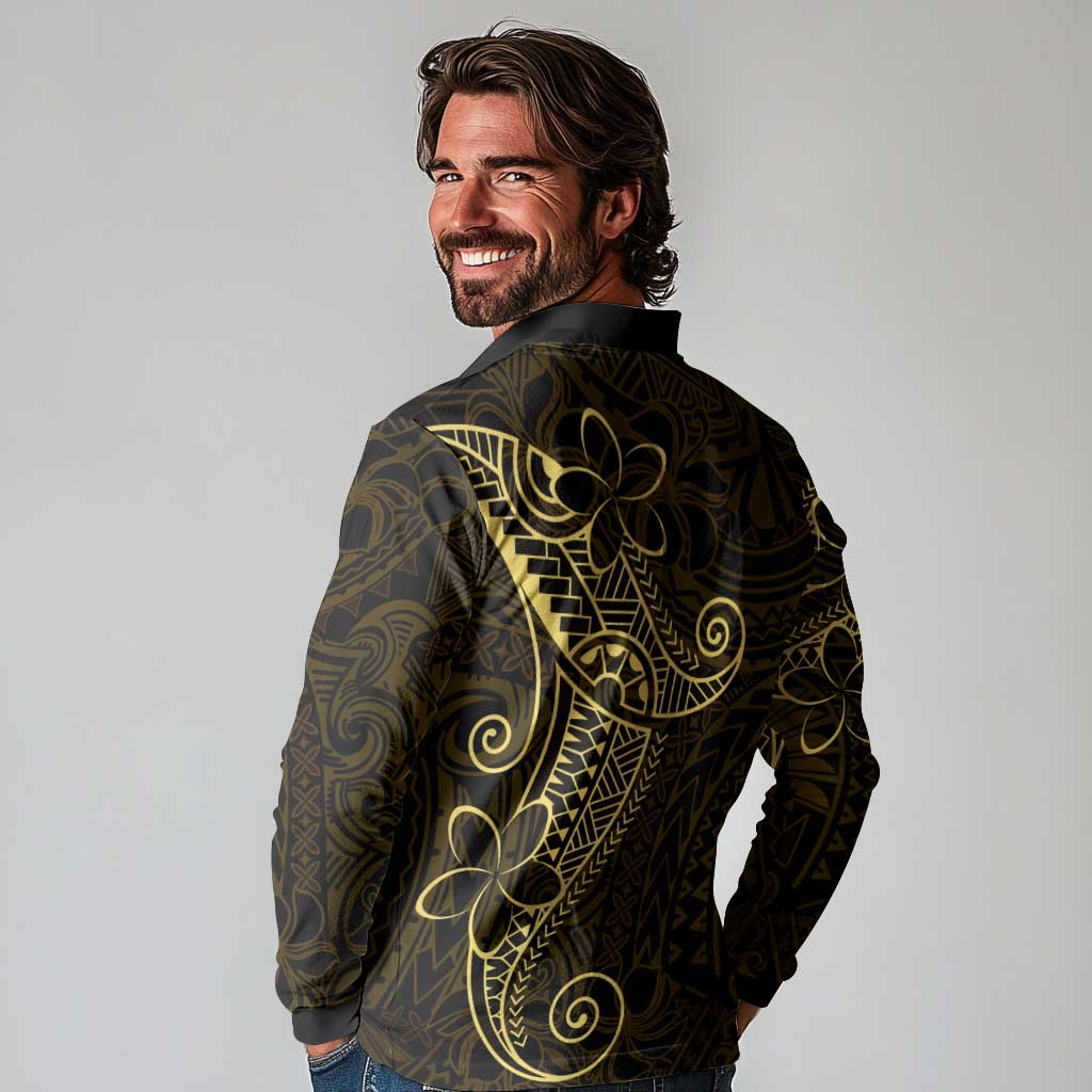 Black Gold Polynesian Tribal Long Sleeve Polo Shirt LT9 - Polynesian Pride