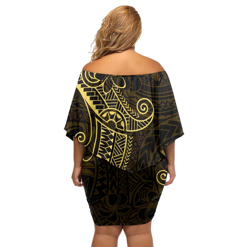 Black Gold Polynesian Tribal Off Shoulder Short Dress - Polynesian Pride