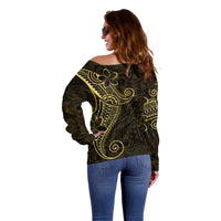 Black Gold Polynesian Tribal Off Shoulder Sweater - Polynesian Pride