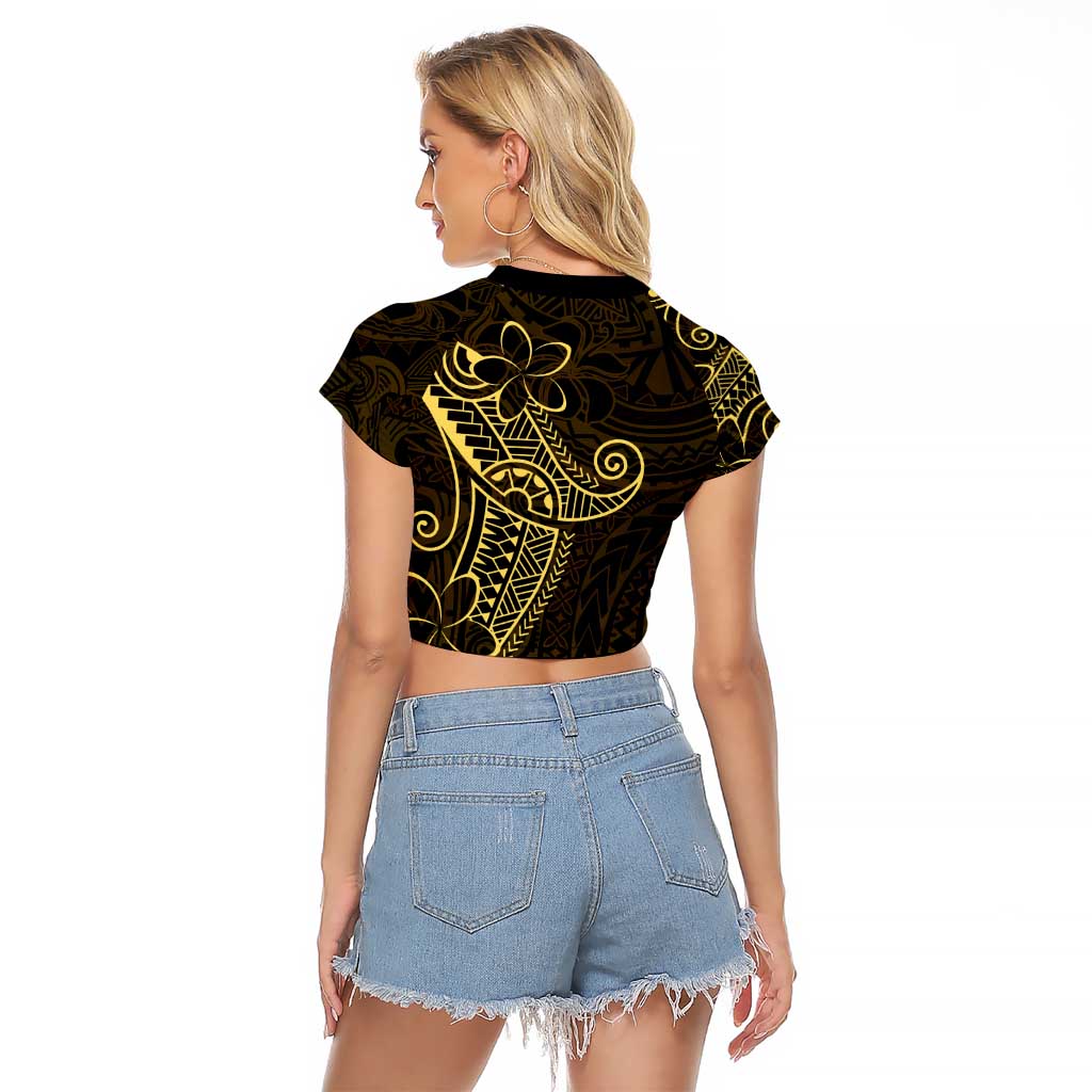 Black Gold Polynesian Tribal Raglan Cropped T Shirt - Polynesian Pride