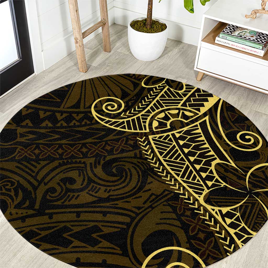 Black Gold Polynesian Tribal Round Carpet - Polynesian Pride