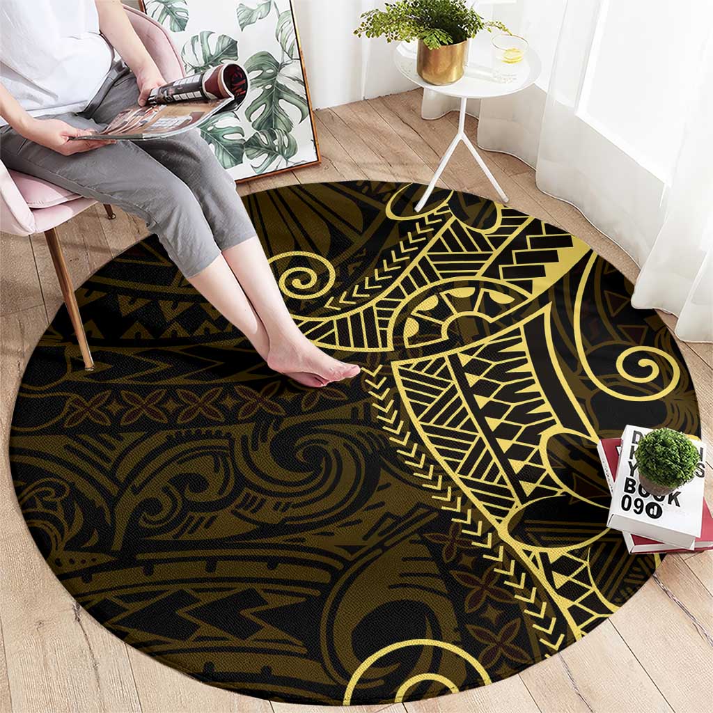 Black Gold Polynesian Tribal Round Carpet - Polynesian Pride