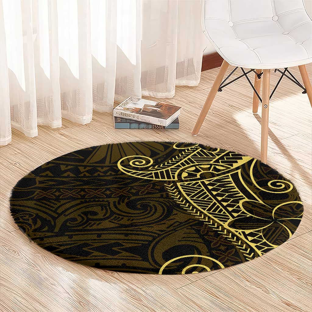 Black Gold Polynesian Tribal Round Carpet - Polynesian Pride