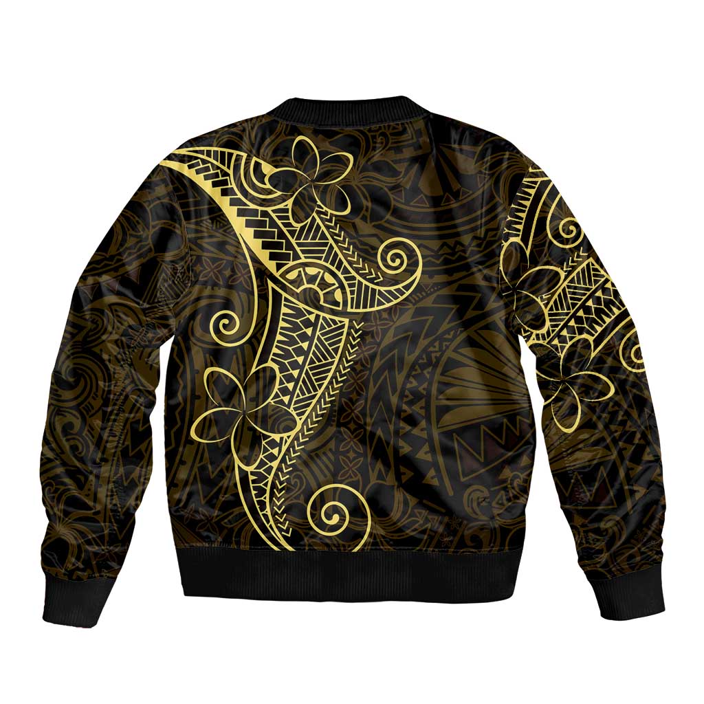 Black Gold Polynesian Tribal Sleeve Zip Bomber Jacket - Polynesian Pride