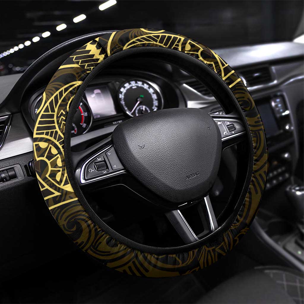 Black Gold Polynesian Tribal Steering Wheel Cover LT9 Universal Fit Gold - Polynesian Pride
