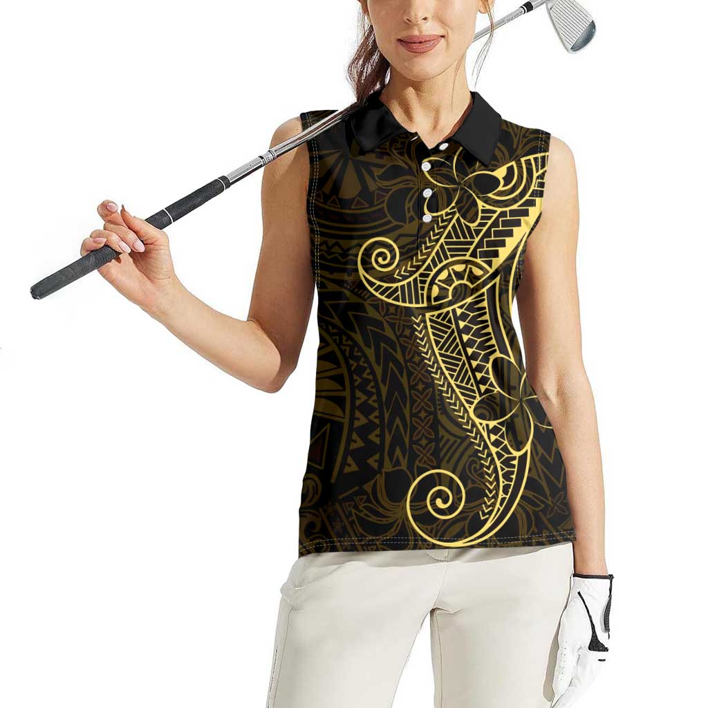 Black Gold Polynesian Tribal Women Sleeveless Polo Shirt LT9 - Polynesian Pride