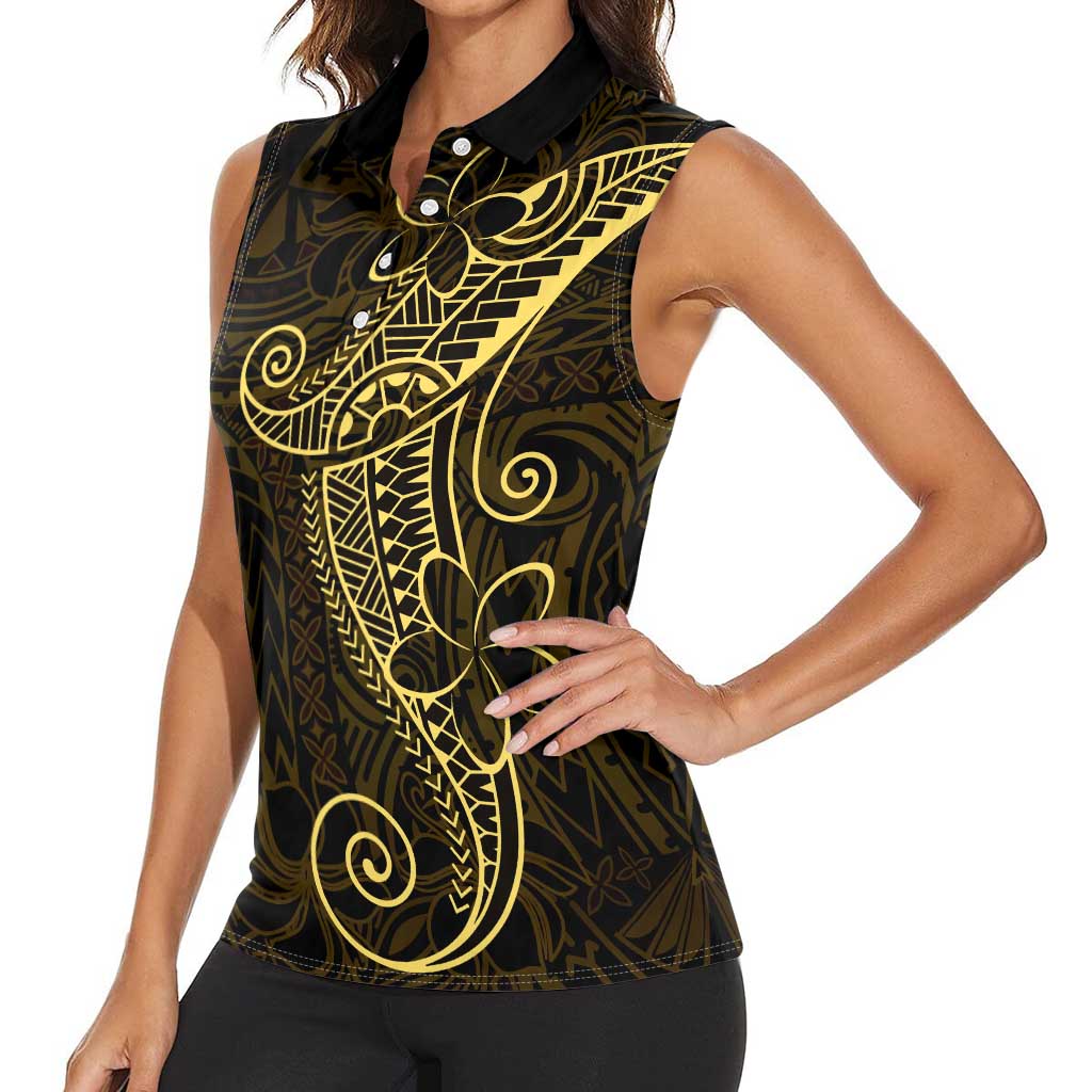 Black Gold Polynesian Tribal Women Sleeveless Polo Shirt LT9 - Polynesian Pride