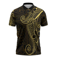 Black Gold Polynesian Tribal Zipper Polo Shirt LT9 Gold - Polynesian Pride