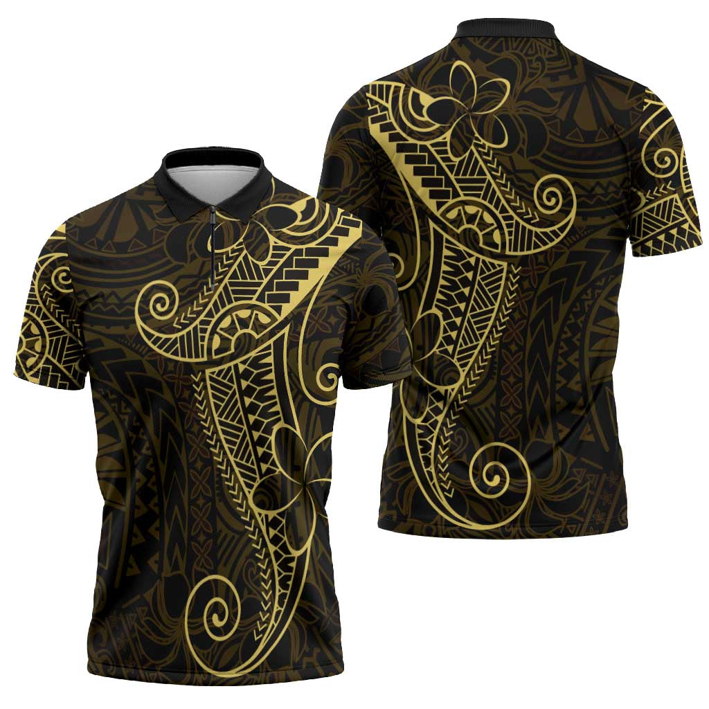 Black Gold Polynesian Tribal Zipper Polo Shirt LT9 - Polynesian Pride
