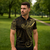 Black Gold Polynesian Tribal Zipper Polo Shirt LT9 - Polynesian Pride