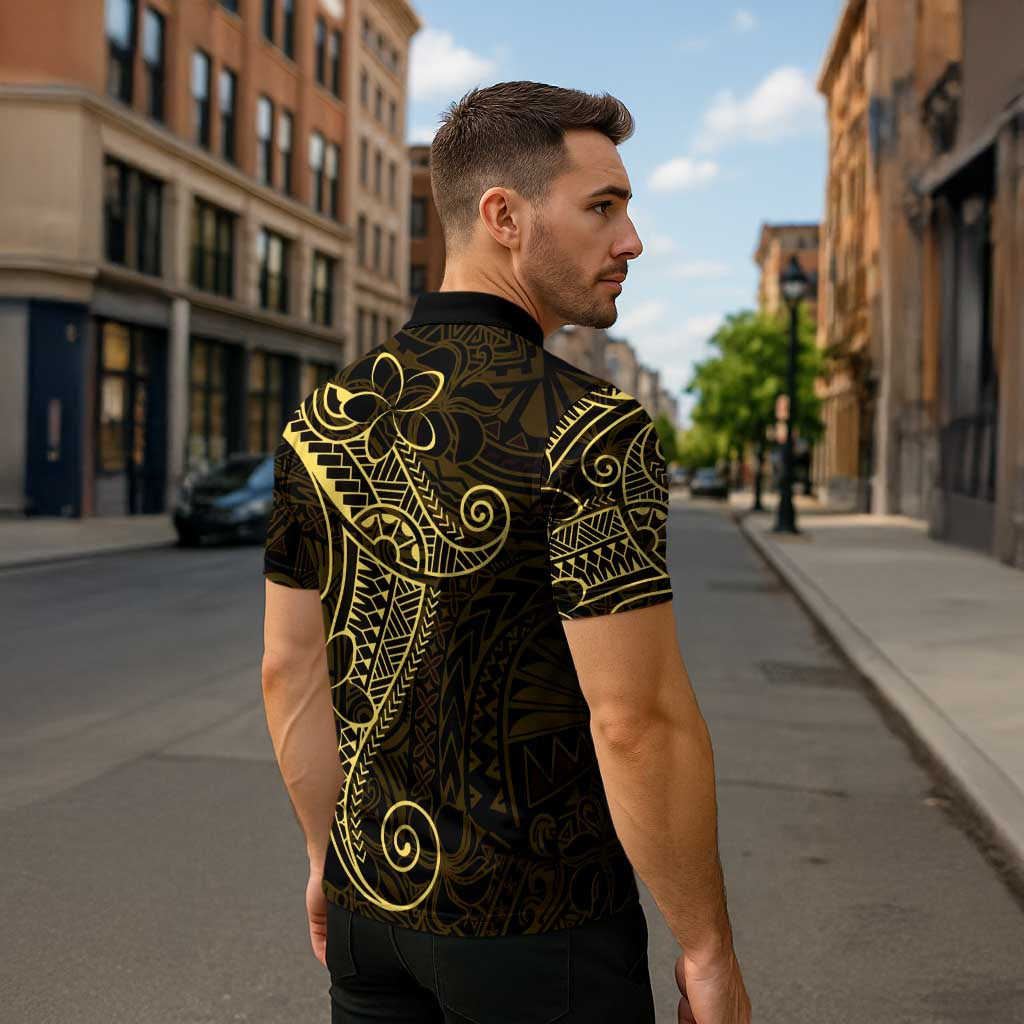 Black Gold Polynesian Tribal Zipper Polo Shirt LT9 - Polynesian Pride