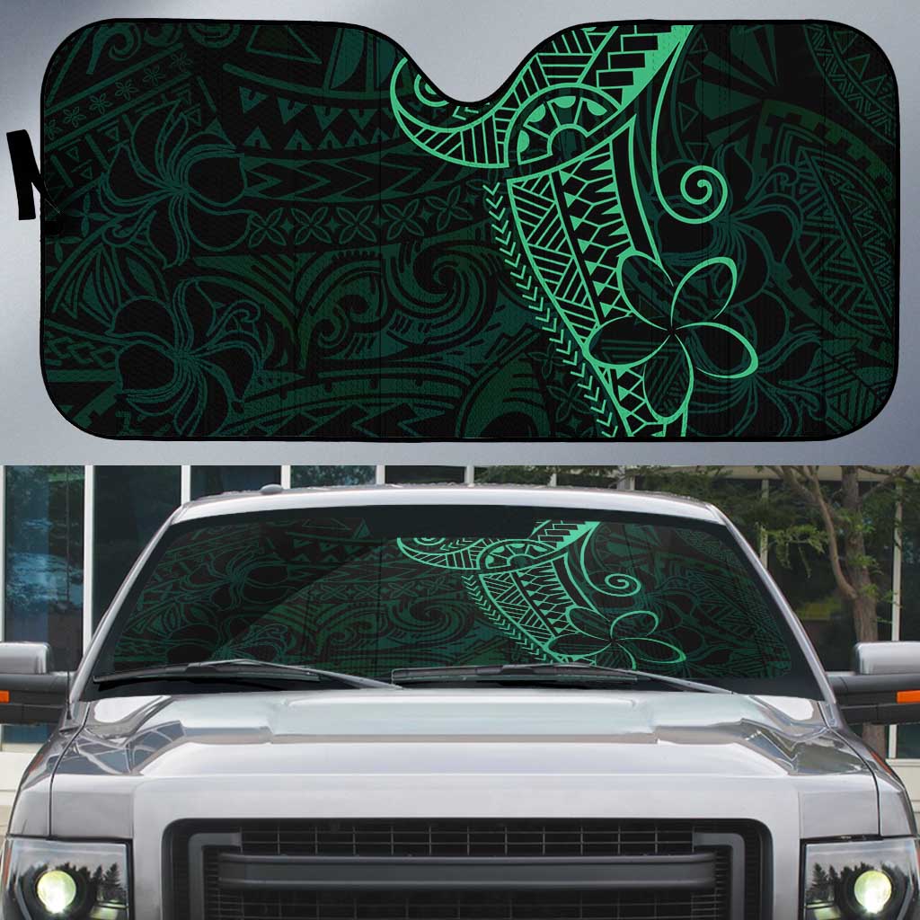 Black Green Polynesian Tribal Auto Sun Shade - Polynesian Pride