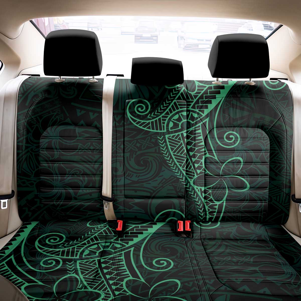 Black Green Polynesian Tribal Back Car Seat Cover - Polynesian Pride