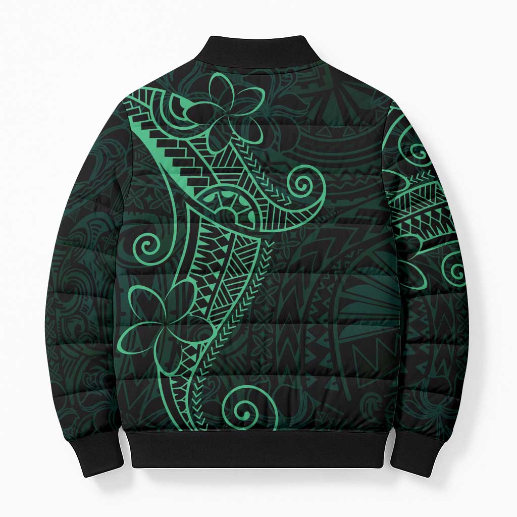 Black Green Polynesian Tribal Bomber Puffer Jacket LT9 - Polynesian Pride