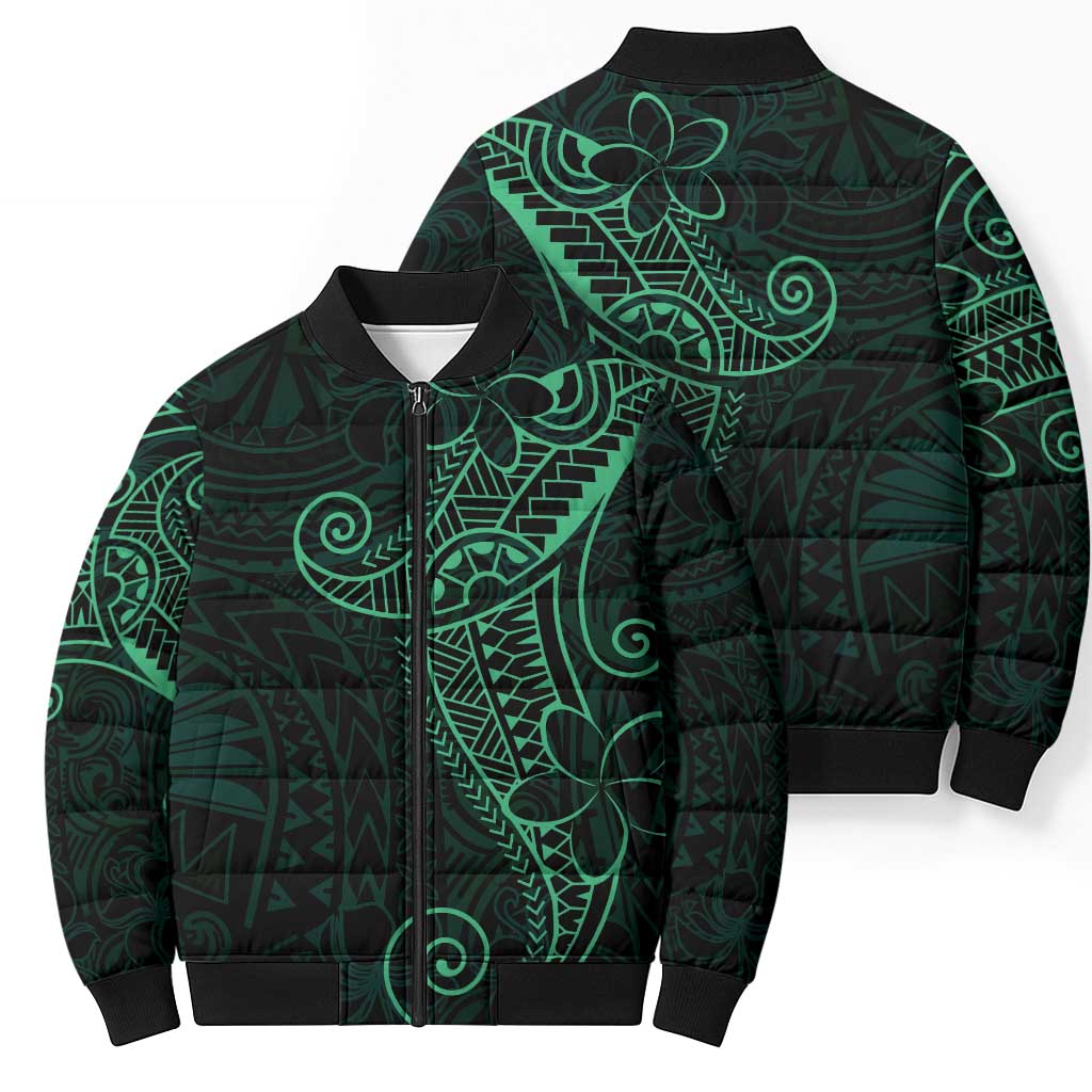 Black Green Polynesian Tribal Bomber Puffer Jacket LT9 - Polynesian Pride