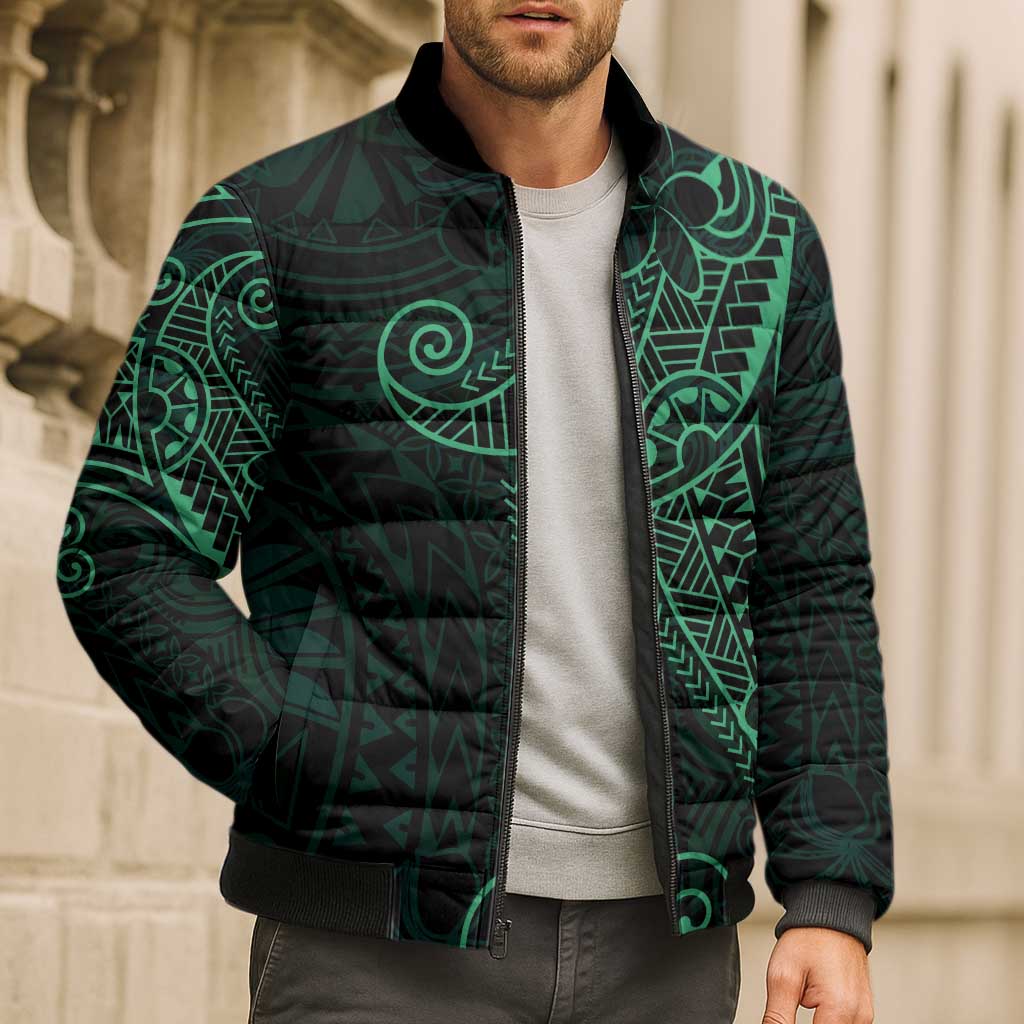 Black Green Polynesian Tribal Bomber Puffer Jacket LT9 - Polynesian Pride