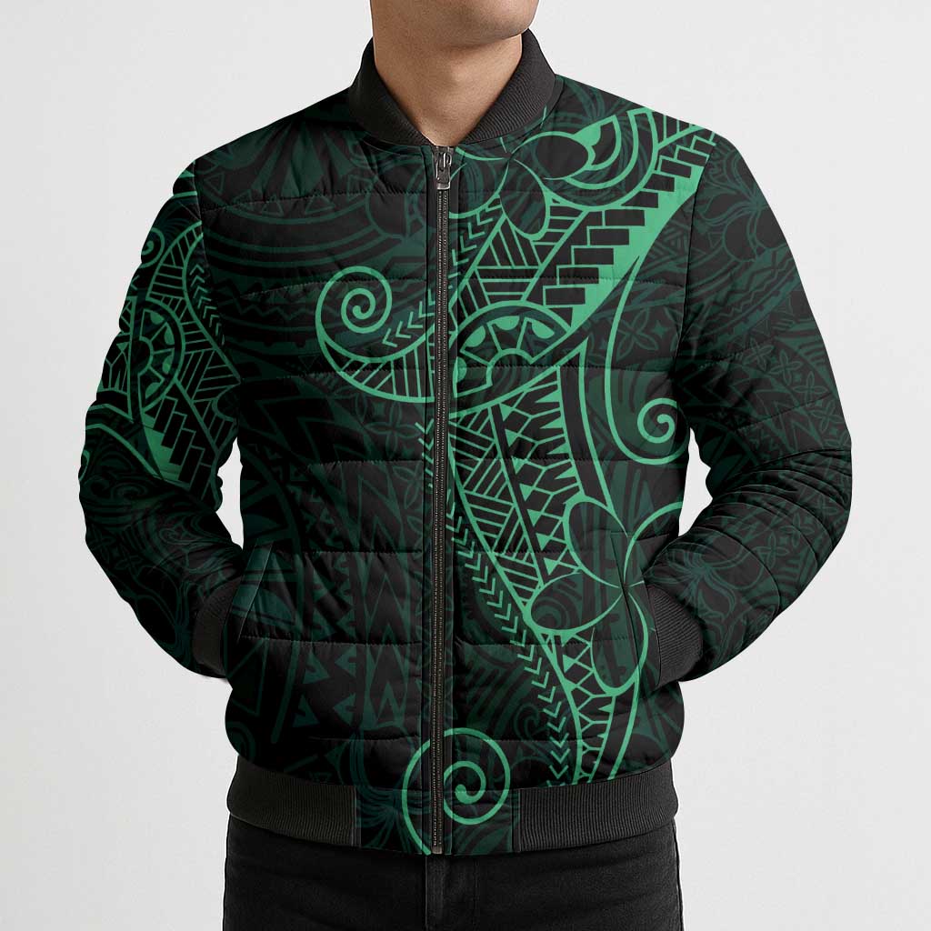 Black Green Polynesian Tribal Bomber Puffer Jacket LT9 - Polynesian Pride