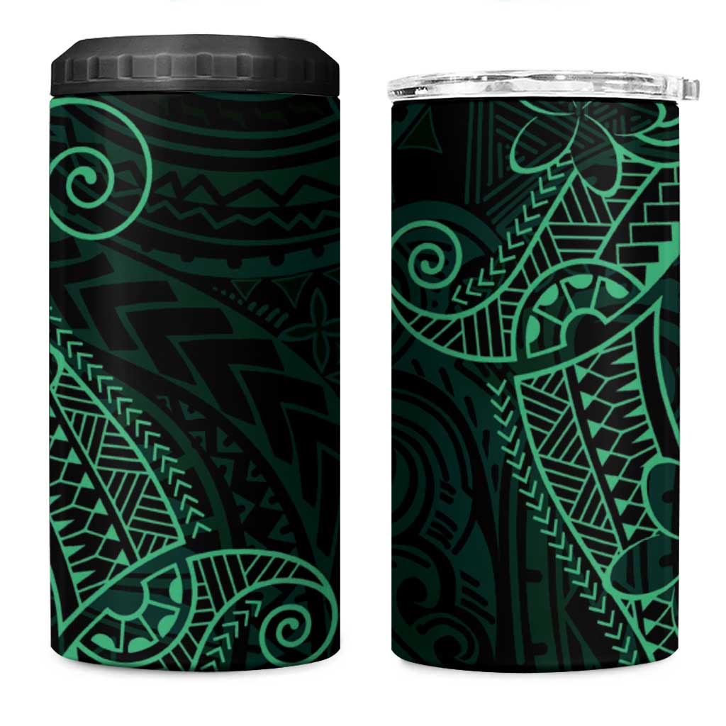 Black Green Polynesian Tribal 4 in 1 Can Cooler Tumbler LT9 One Size: 16 oz Green - Polynesian Pride