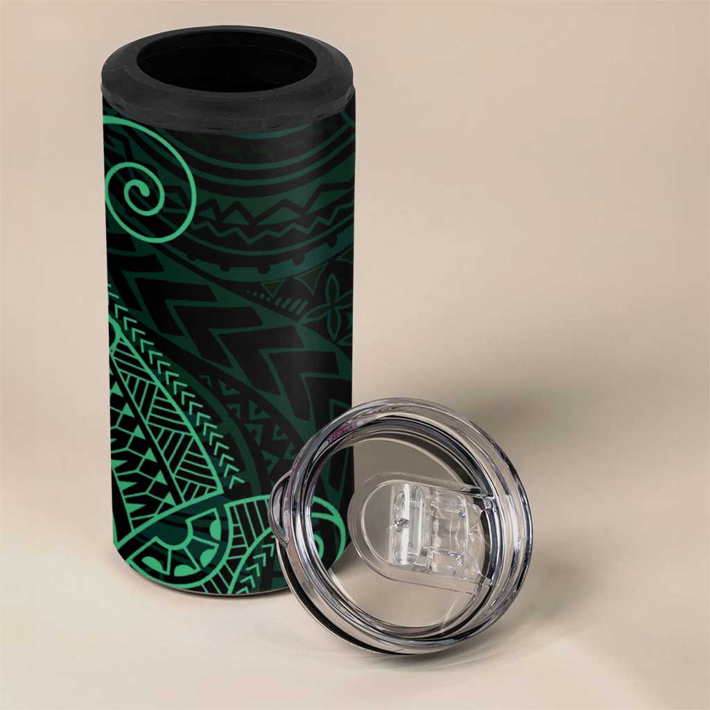 Black Green Polynesian Tribal 4 in 1 Can Cooler Tumbler LT9 - Polynesian Pride