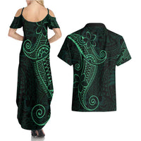 Black Green Polynesian Tribal Couples Matching Summer Maxi Dress and Hawaiian Shirt LT9 - Polynesian Pride