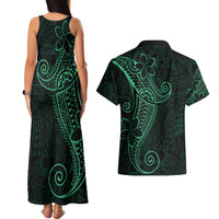 Black Green Polynesian Tribal Couples Matching Tank Maxi Dress and Hawaiian Shirt LT9 - Polynesian Pride
