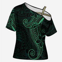 Black Green Polynesian Tribal Cross Shoulder Shirt LT9 Female Green - Polynesian Pride