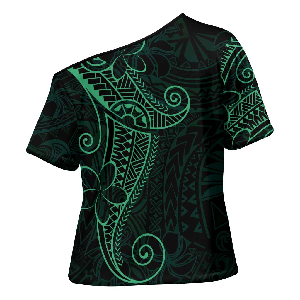 Black Green Polynesian Tribal Cross Shoulder Shirt LT9 - Polynesian Pride