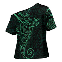 Black Green Polynesian Tribal Cross Shoulder Shirt LT9 - Polynesian Pride