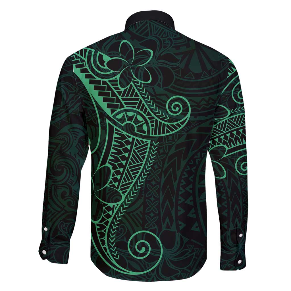 Black Green Polynesian Tribal Family Matching Long Sleeve Bodycon Dress and Hawaiian Shirt - Polynesian Pride