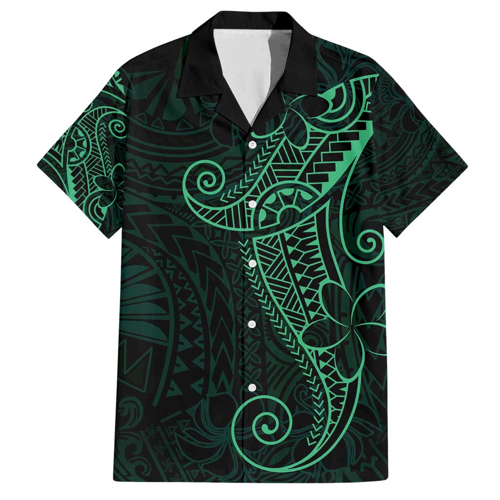 Black Green Polynesian Tribal Family Matching Off Shoulder Maxi Dress and Hawaiian Shirt LT9 Dad's Shirt - Short Sleeve Green - Polynesian Pride