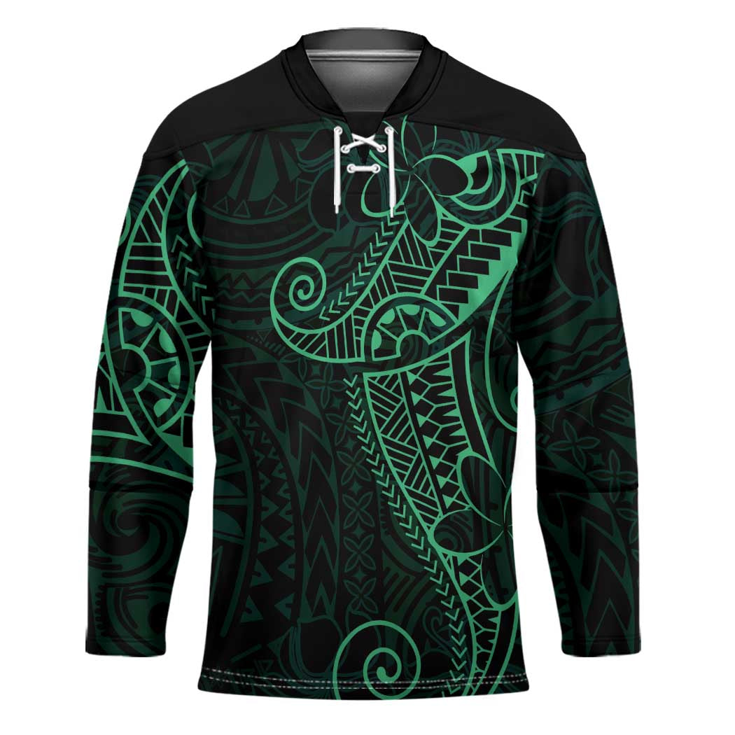 Black Green Polynesian Tribal Hockey Jersey LT9 Unisex Green - Polynesian Pride