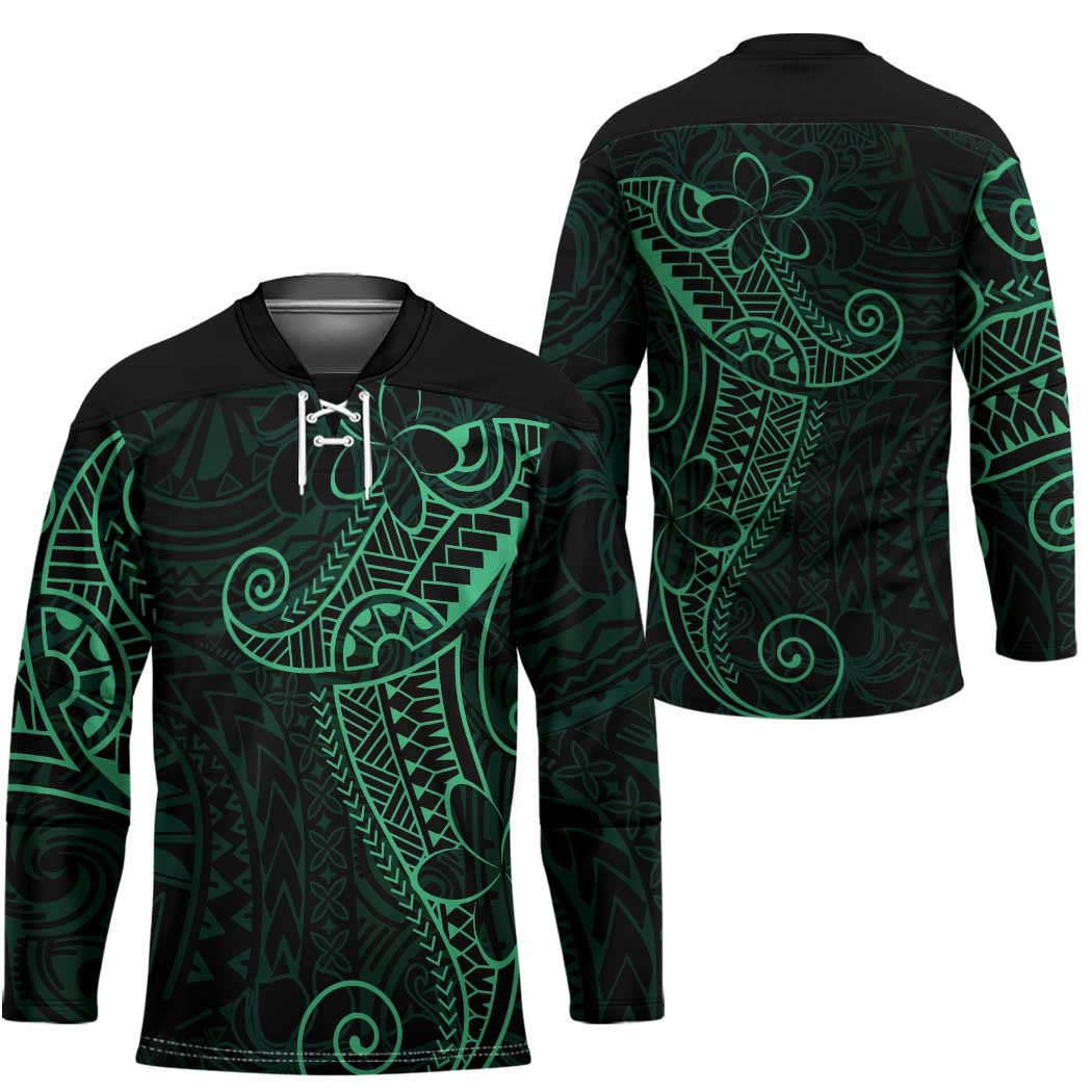 Black Green Polynesian Tribal Hockey Jersey LT9 - Polynesian Pride