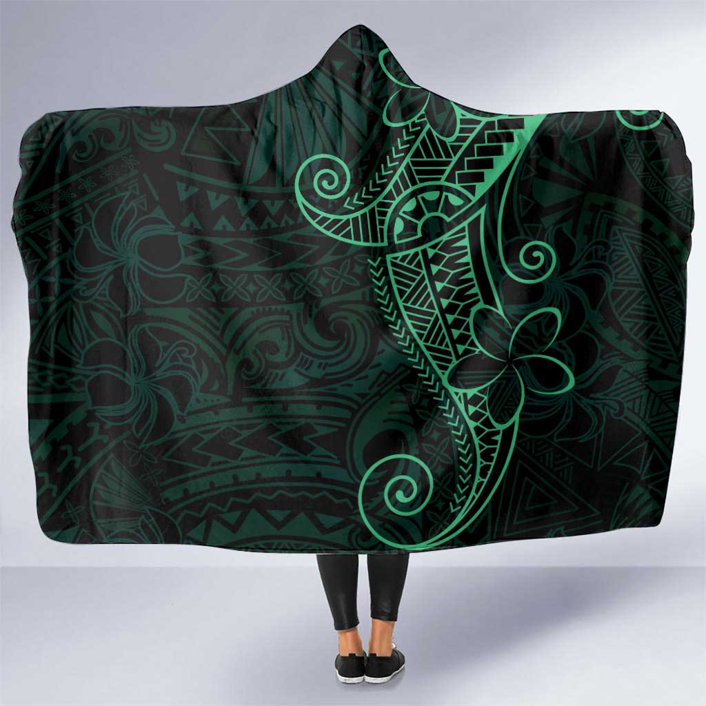Black Green Polynesian Tribal Hooded Blanket - Polynesian Pride