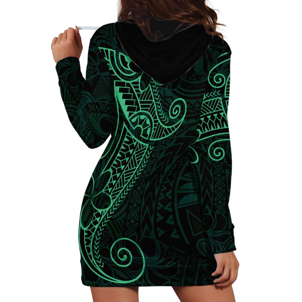 Black Green Polynesian Tribal Hoodie Dress - Polynesian Pride