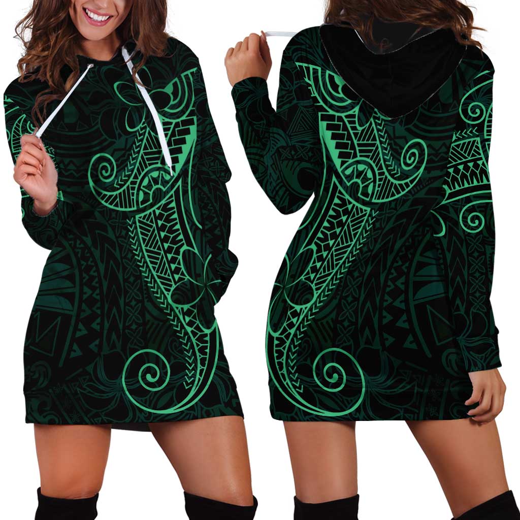 Black Green Polynesian Tribal Hoodie Dress - Polynesian Pride