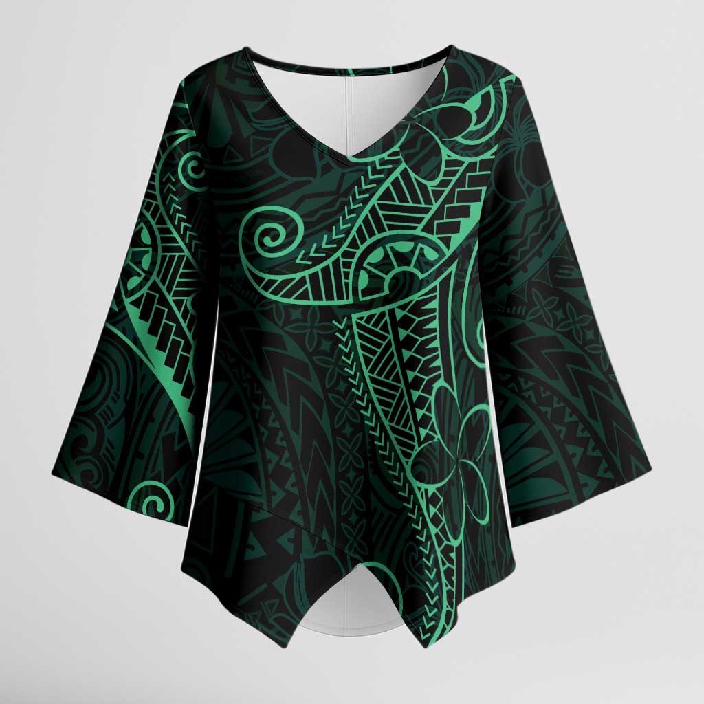 Black Green Polynesian Tribal Kimono Sleeve Blouse LT9 Female Green - Polynesian Pride