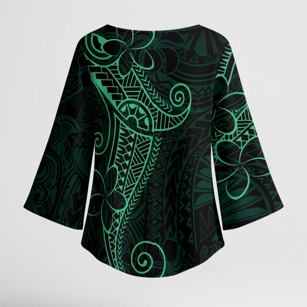 Black Green Polynesian Tribal Kimono Sleeve Blouse LT9 - Polynesian Pride